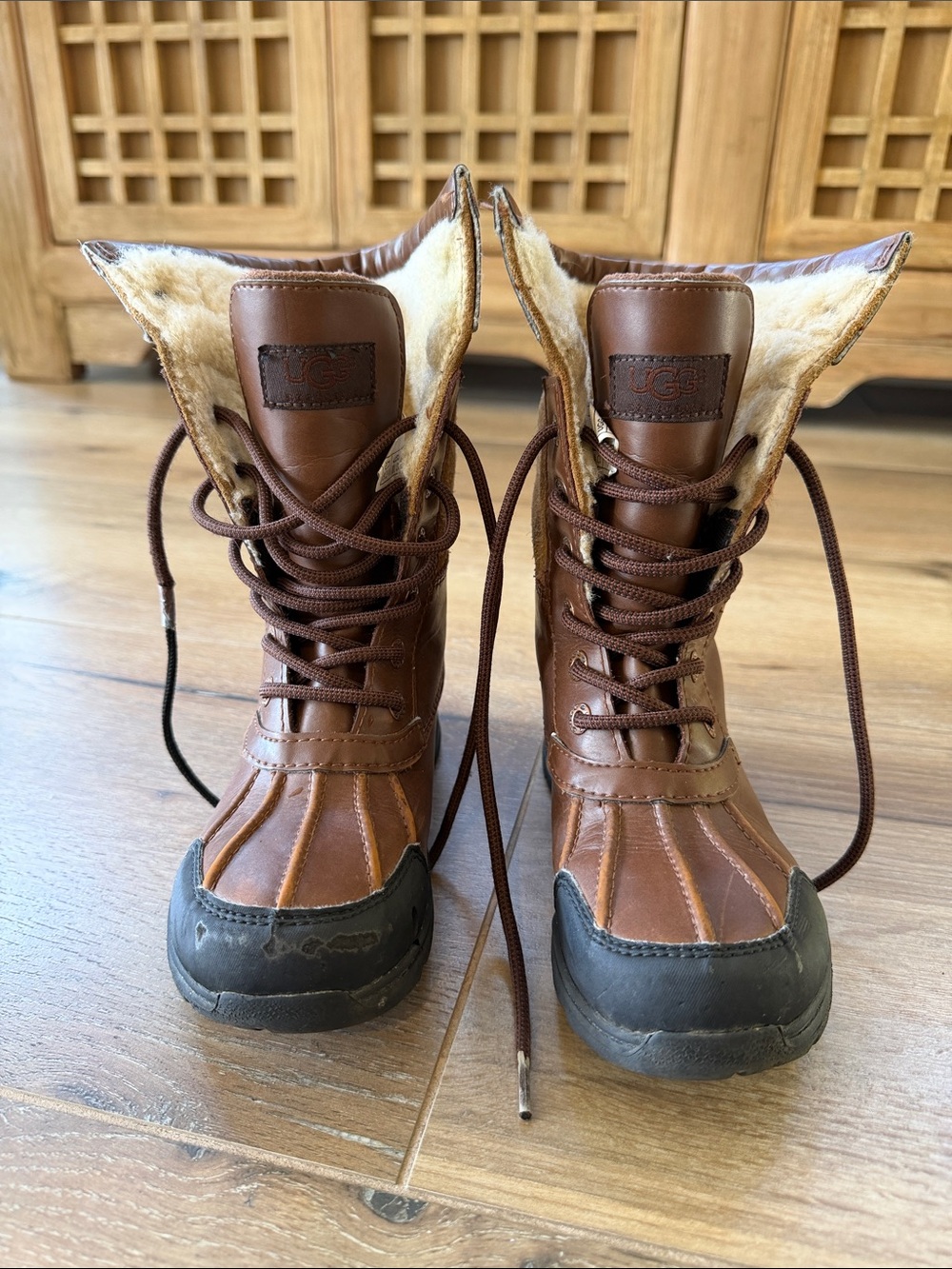 UGG Brown Kids Lace-Up Shearling Winter Boots
